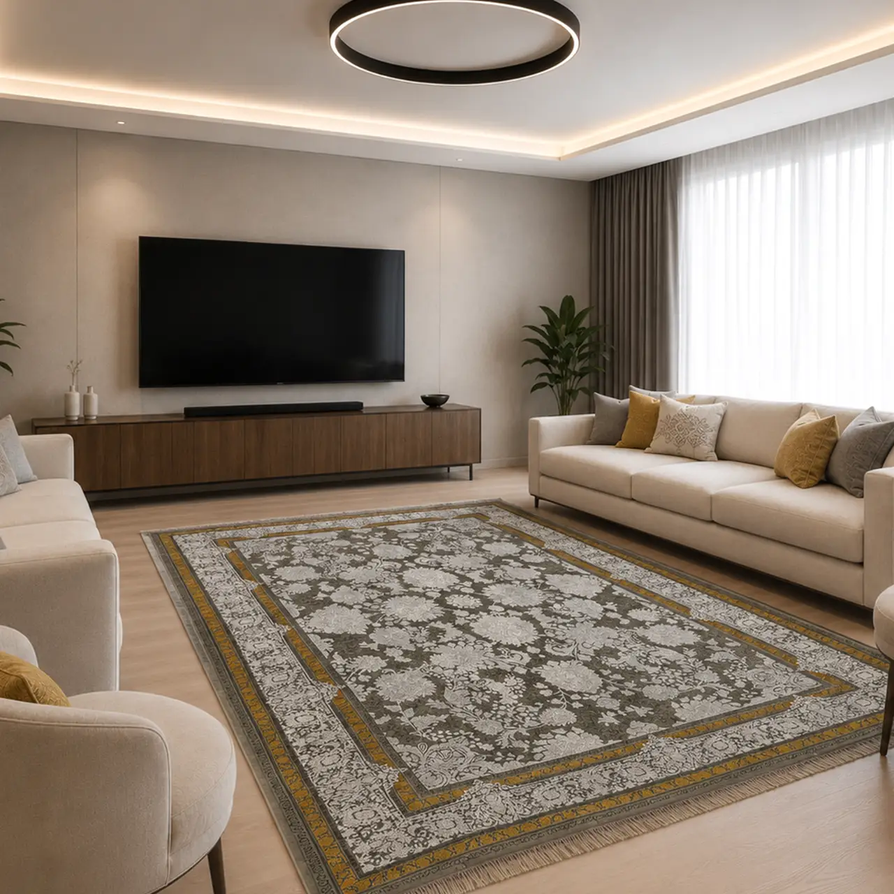 فرش 6 متری 700 اکرولیک سیزان 70033 نقره ای طوسی