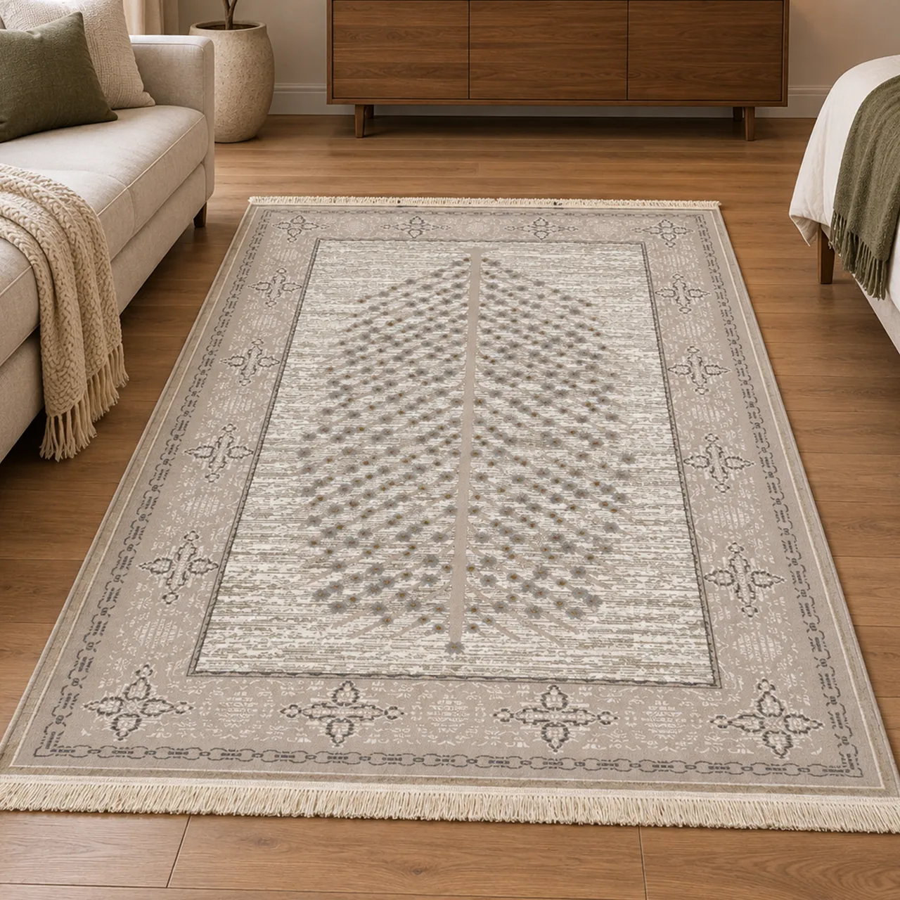 فرش 22.5*1.5 ویکرون سیزان 42077 کرم بژ